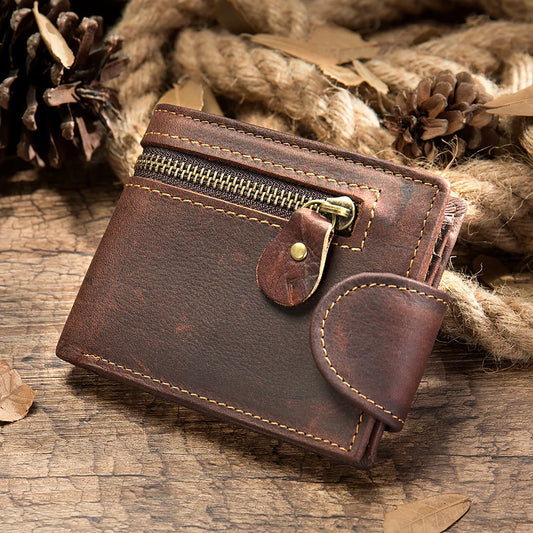 Okli-Rsoe Men’s Genuine Leather Wallet – Vintage Short Organizer