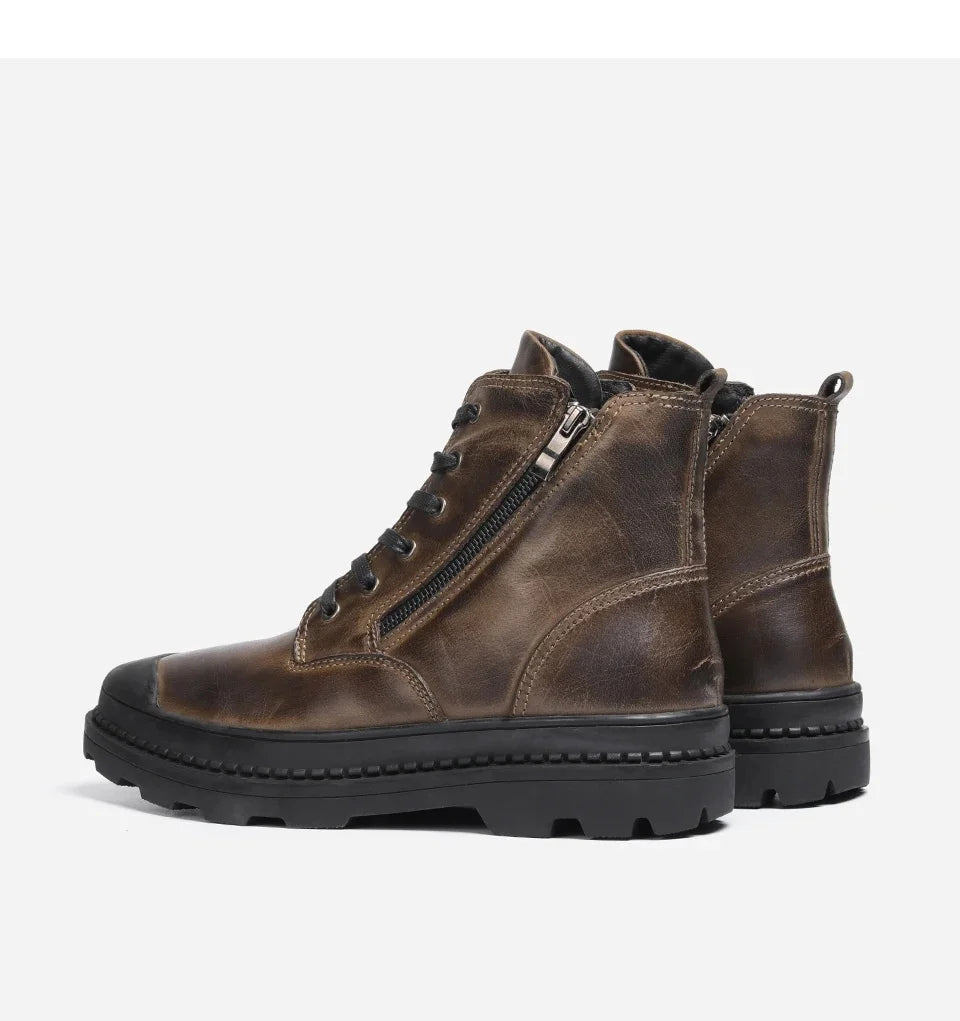 Hecrafted Men’s Genuine Leather Western Ankle Boots – Retro Winter Style