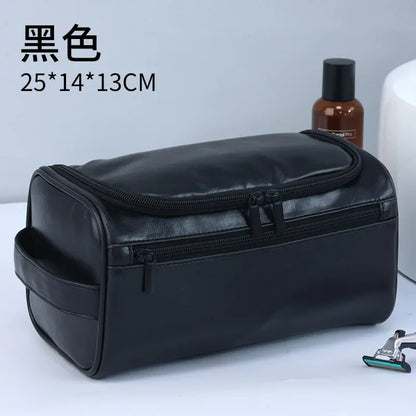 Vintage PU Leather Cosmetic Bag – Large Capacity, Waterproof & Travel-Friendly
