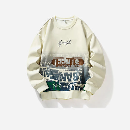 Men’s Casual Printed Hoodie – Round Neck Pullover for Spring & Autumn