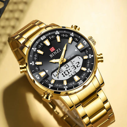 M.A.W Men’s Quartz Analog-Digital Watch – Stainless Steel Band, 50mm Dial, Dual Display, Chronograph, 5ATM Waterproof