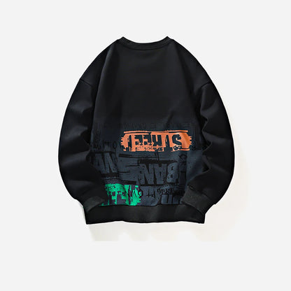 Men’s Casual Printed Hoodie – Round Neck Pullover for Spring & Autumn