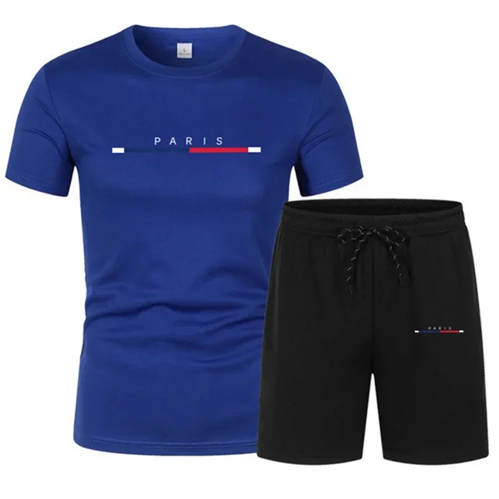 Men’s Sports Two-Piece Set – Casual Print T-Shirt & Shorts