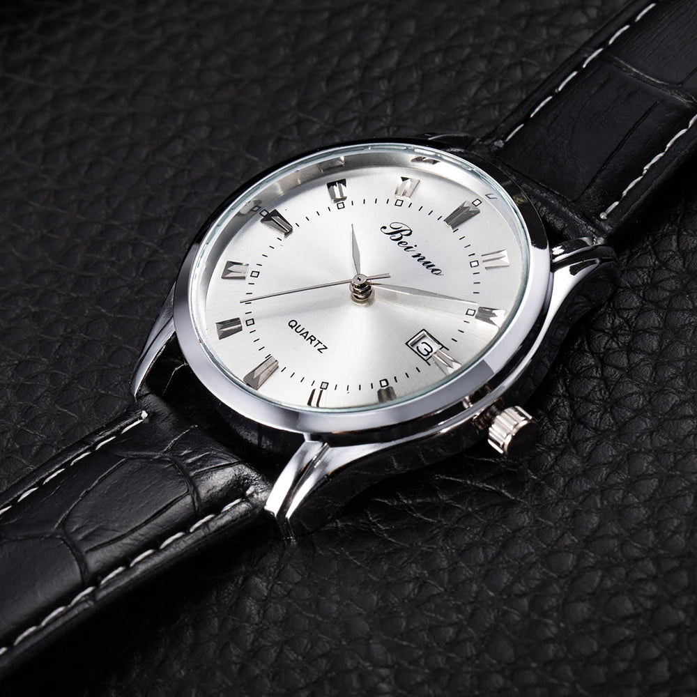 JBAILI Men’s Quartz Business Watch – Leather Band, Alloy Case, Elegant Casual Wristwatch