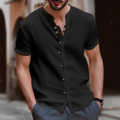 Men’s Casual Collarless Shirt – Lightweight Travel & Summer Style