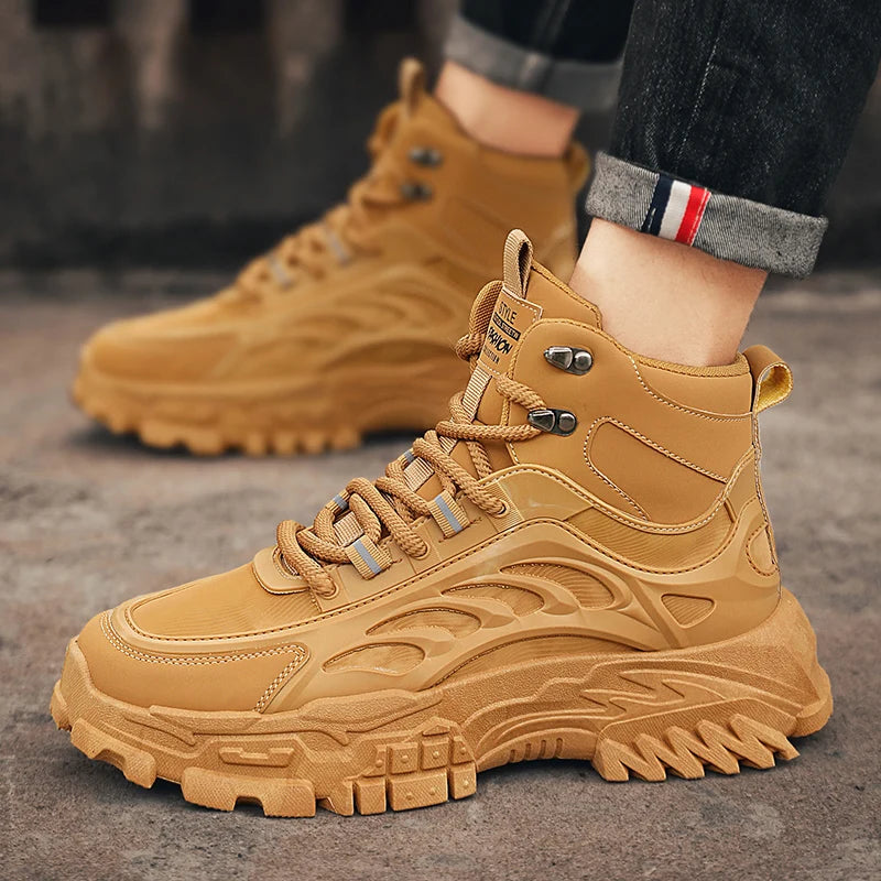 Men’s Casual PU Leather Ankle Boots – Lace-Up Spring & Autumn Style