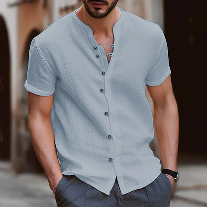 Men’s Casual Collarless Shirt – Lightweight Travel & Summer Style