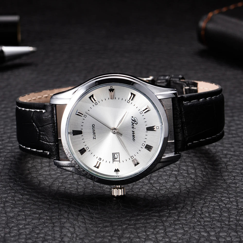JBAILI Men’s Quartz Business Watch – Leather Band, Alloy Case, Elegant Casual Wristwatch
