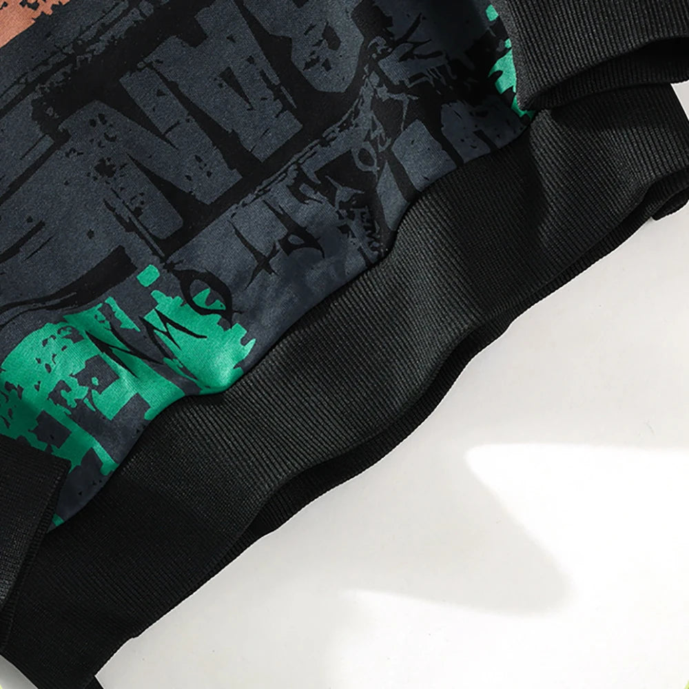 Men’s Casual Printed Hoodie – Round Neck Pullover for Spring & Autumn