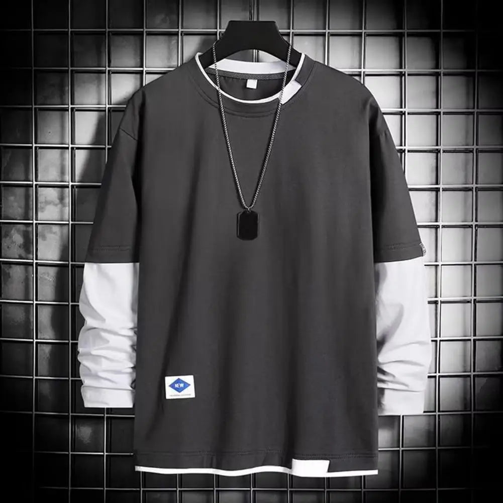 Men’s Color-Block Casual T-Shirt – Spring & Autumn Streetwear