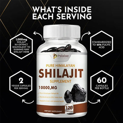 Pslalae Shilajit Capsules – 10:1 Extract for Energy, Vitality & Immunity
