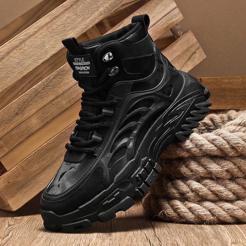 Men’s Casual PU Leather Ankle Boots – Lace-Up Spring & Autumn Style