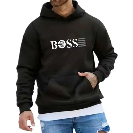 Men’s Casual Fleece Hoodie – Printed Design for Spring & Autumn