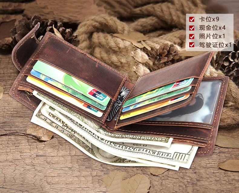 Okli-Rsoe Men’s Genuine Leather Wallet – Vintage Short Organizer