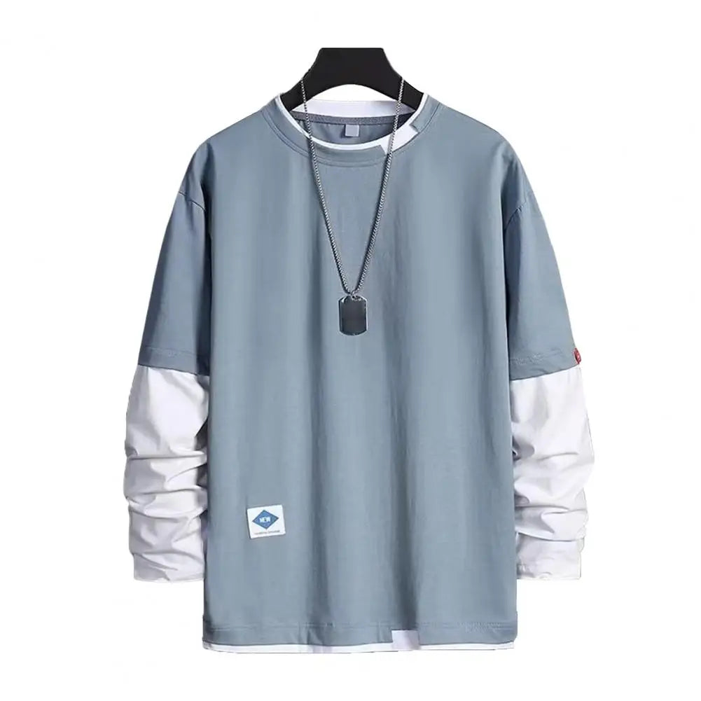 Men’s Color-Block Casual T-Shirt – Spring & Autumn Streetwear