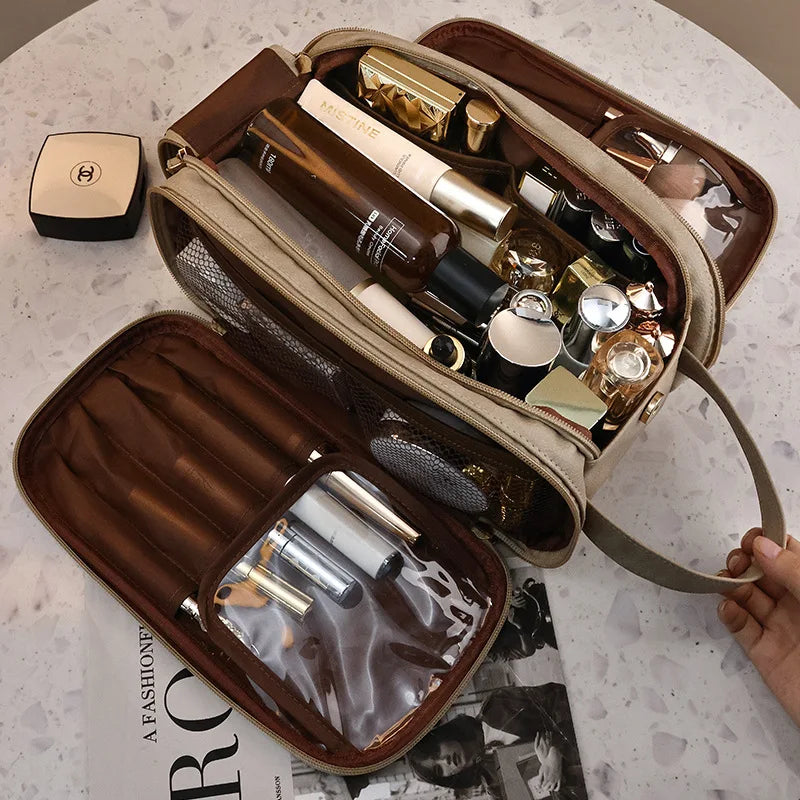 PU Leather Travel Makeup Bag – Large Capacity Waterproof Cosmetic Case