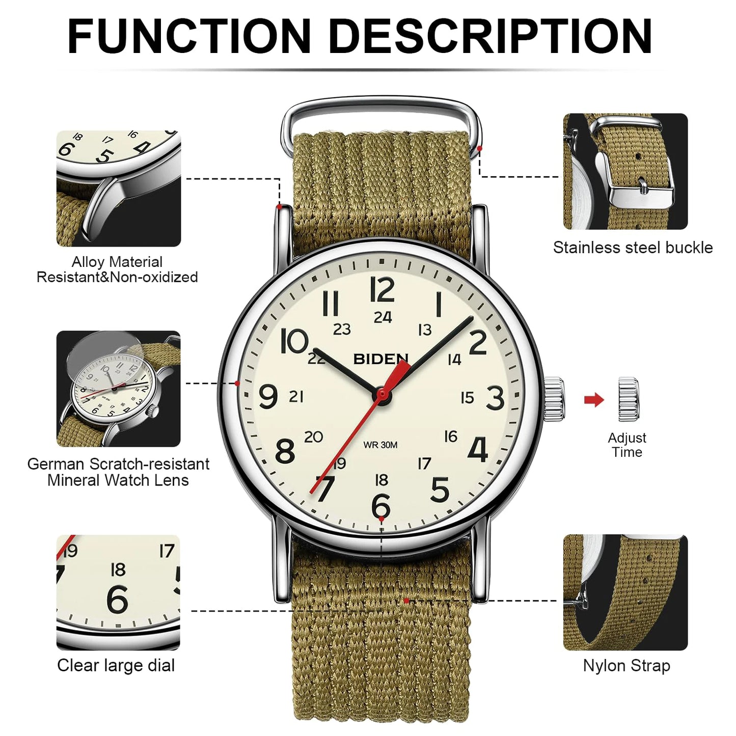 BIDEN Unisex Quartz Watch – Simple & Stylish with Nylon Strap