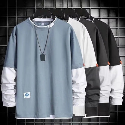 Men’s Color-Block Casual T-Shirt – Spring & Autumn Streetwear