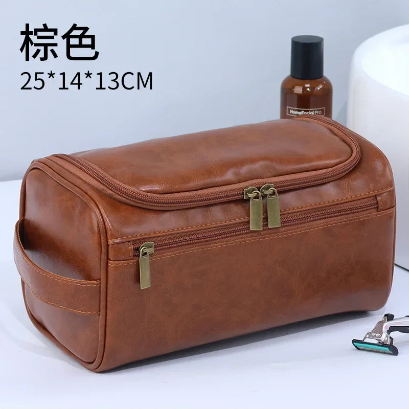 Vintage PU Leather Cosmetic Bag – Large Capacity, Waterproof & Travel-Friendly
