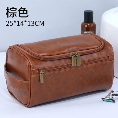 Vintage PU Leather Cosmetic Bag – Large Capacity, Waterproof & Travel-Friendly