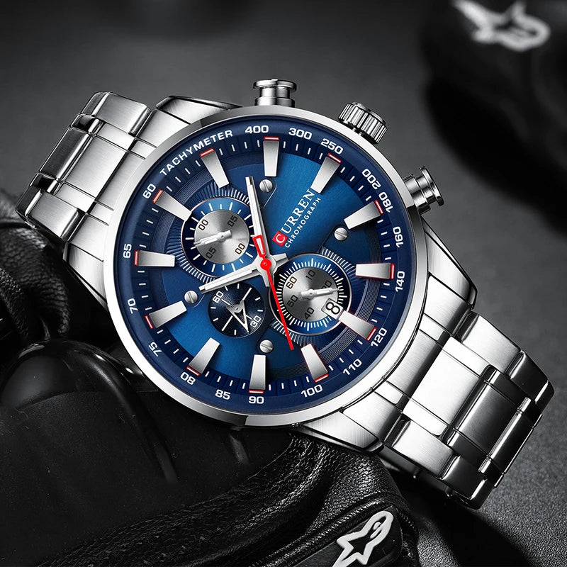 CURREN CUR8351 Men’s Luxury Chronograph Sport Watch – Stainless Steel, Waterproof, Quartz Movement