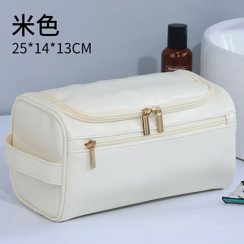 Vintage PU Leather Cosmetic Bag – Large Capacity, Waterproof & Travel-Friendly