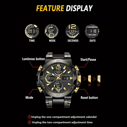 LSLONG Men’s Sport Watch – Analog-Digital Dual Display, 3ATM Waterproof, Chronograph, LED Backlight