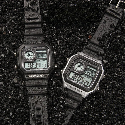 MOONBIFFY Digital Sport Watch – Square Design, LED Display, 5ATM Waterproof, Silicone Band