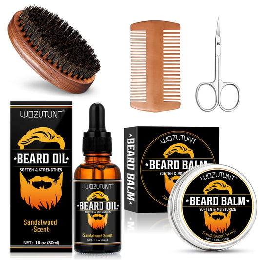 Lockmio Sandalwood Beard Care Set – 5-in-1 Grooming Kit