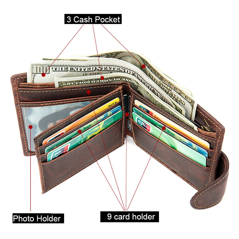 Okli-Rsoe Men’s Genuine Leather Wallet – Vintage Short Organizer