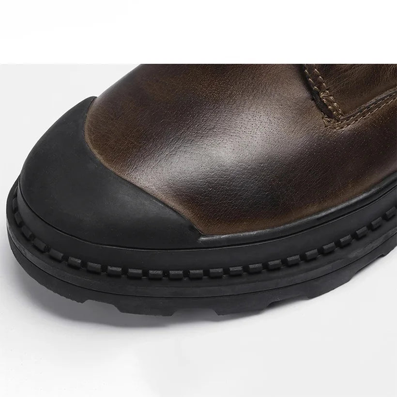 Hecrafted Men’s Genuine Leather Western Ankle Boots – Retro Winter Style