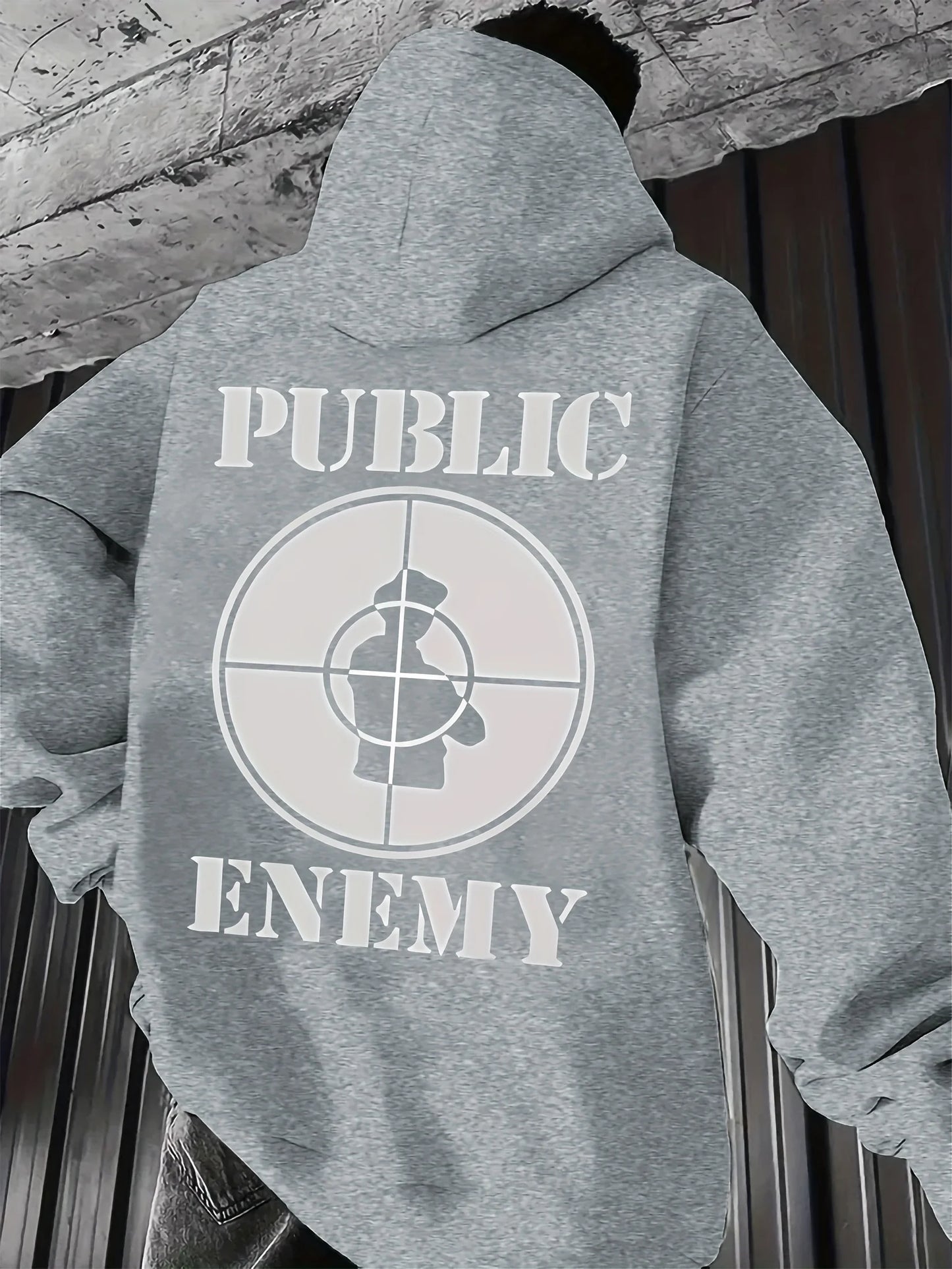 Men’s “PUBLIC ENEMY” Graphic Hoodie – Casual All-Season Streetwear Sweatshirt