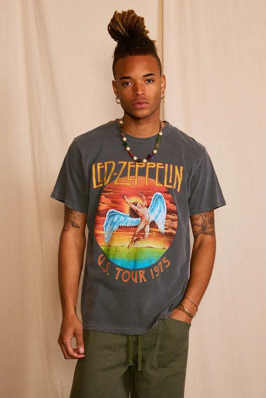 Led Zeppelin 'U.S Tour 1975' Sunkissed Men's Gray Tee-0